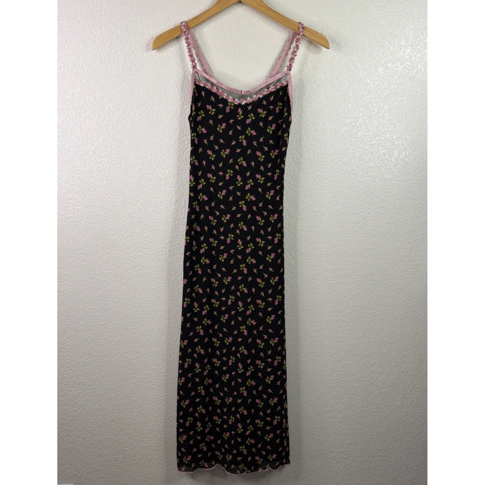 Betsey Johnson x Forever 21 Rosette Midi Slip Dress XS Black 90s Y2K Whimsigoth